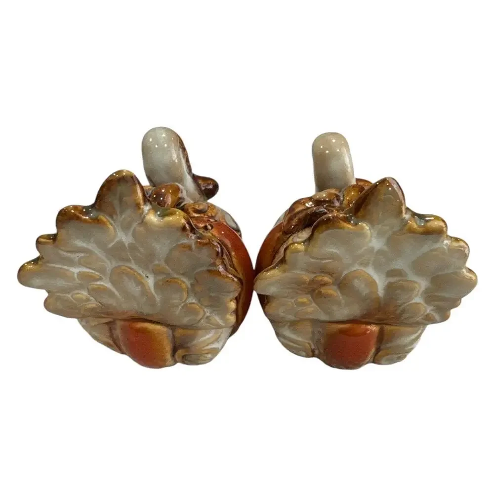 Vintage Ceramic Pumpkin Turkey Salt and Pepper Shakers Set